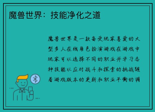 魔兽世界：技能净化之道